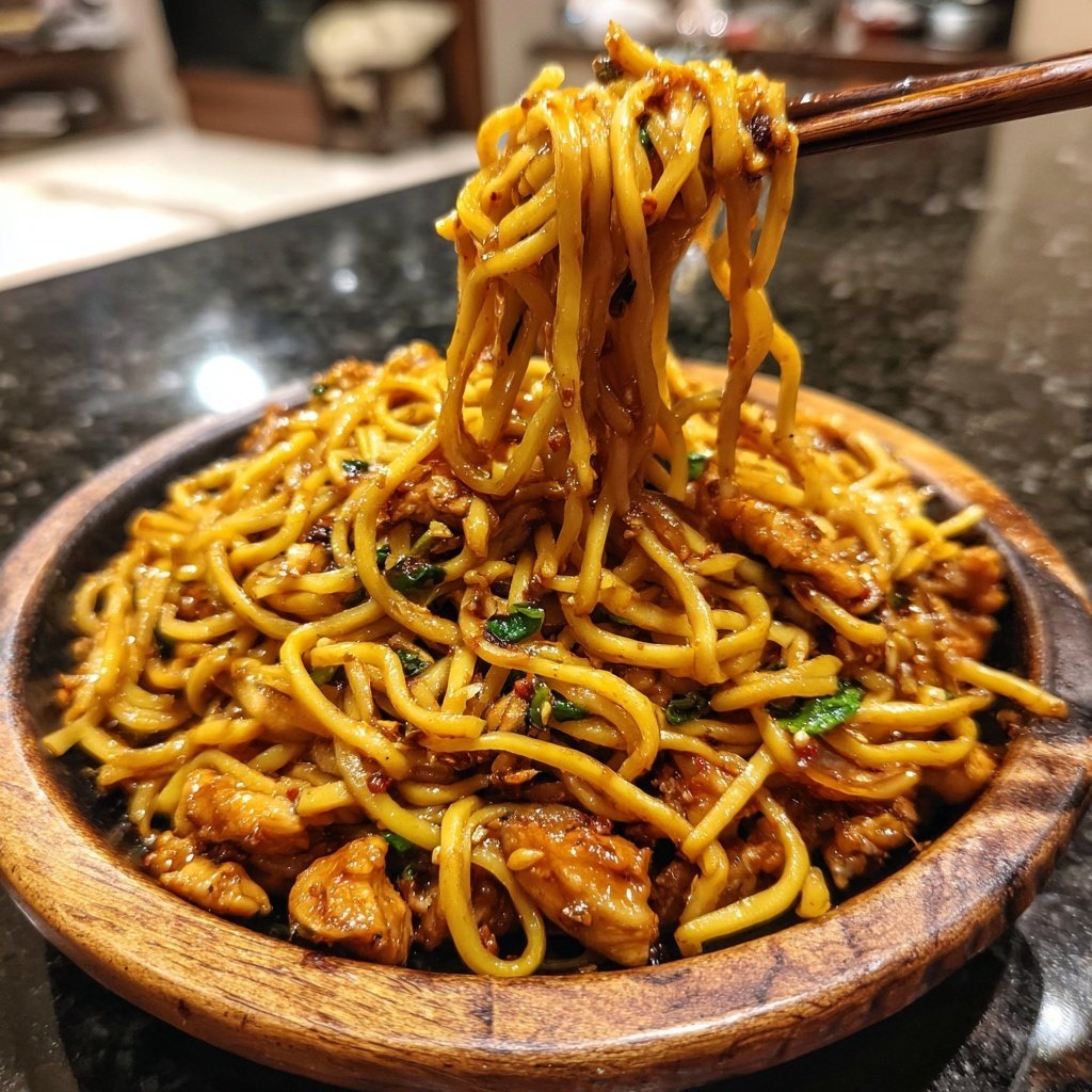 Sticky Garlic Chicken Noodles