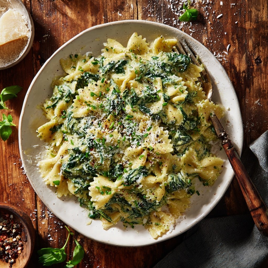 Bow Tie Pasta With Spinach Alfredo